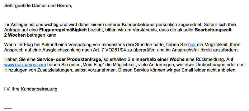 W&V/Screenshot Eurowings-Email