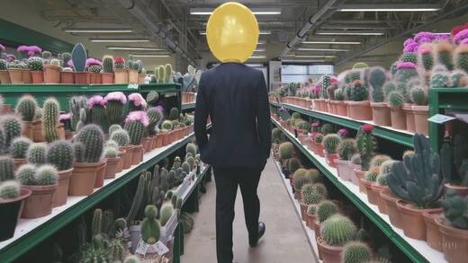 Mit dem Ballon-Kopf durch die Kaktus-Sammlung: "Airhead" liebt das Risiko.