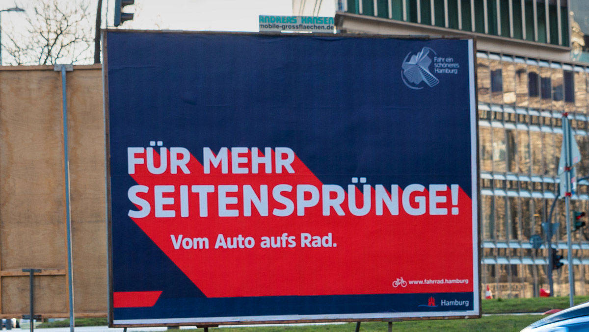 Werbung für ein fahrradfreundliches Hamburg. 
