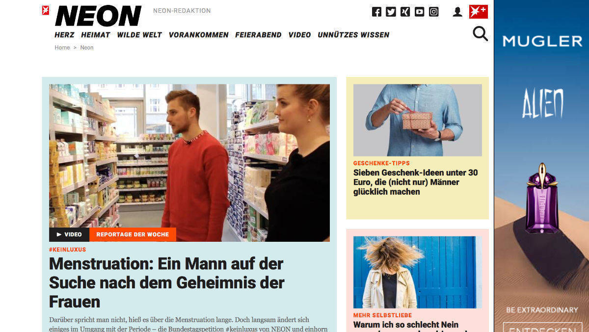 Über die Menstruation - und andere Neon-Themen - lesen Millennials künftig auf Stern.de.