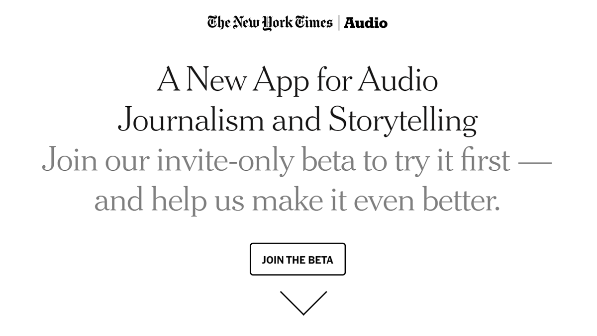 Die Beta-Version der Audio-App der New York Times ist bisher nur ausgewählten Menschen zugänglich.